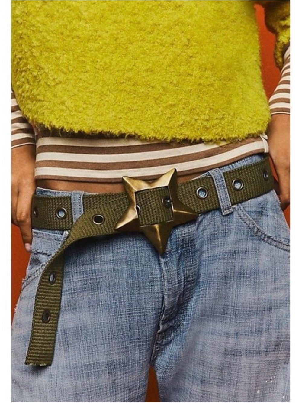 Free People Zoa Hip Belt Weeping Willow Green Star Buckle M/L